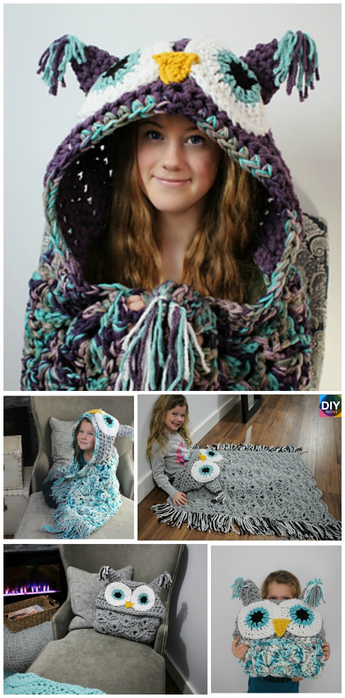 Crochet Hooded Owl Blanket Pattern - DIY 4 EVER