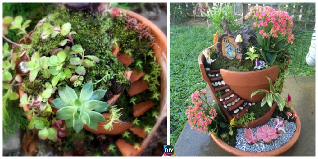 diy4ever- Delightful DIY Fairy Garden in a Broken Pot