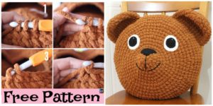 diy4ever-Cute Crochet Teddy Bear Pillow - Free Pattern