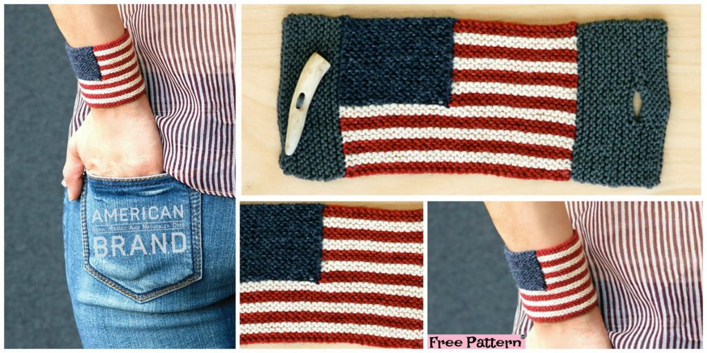 diy4ever-Unique Knit Americana Wrist Cuff - Free Pattern