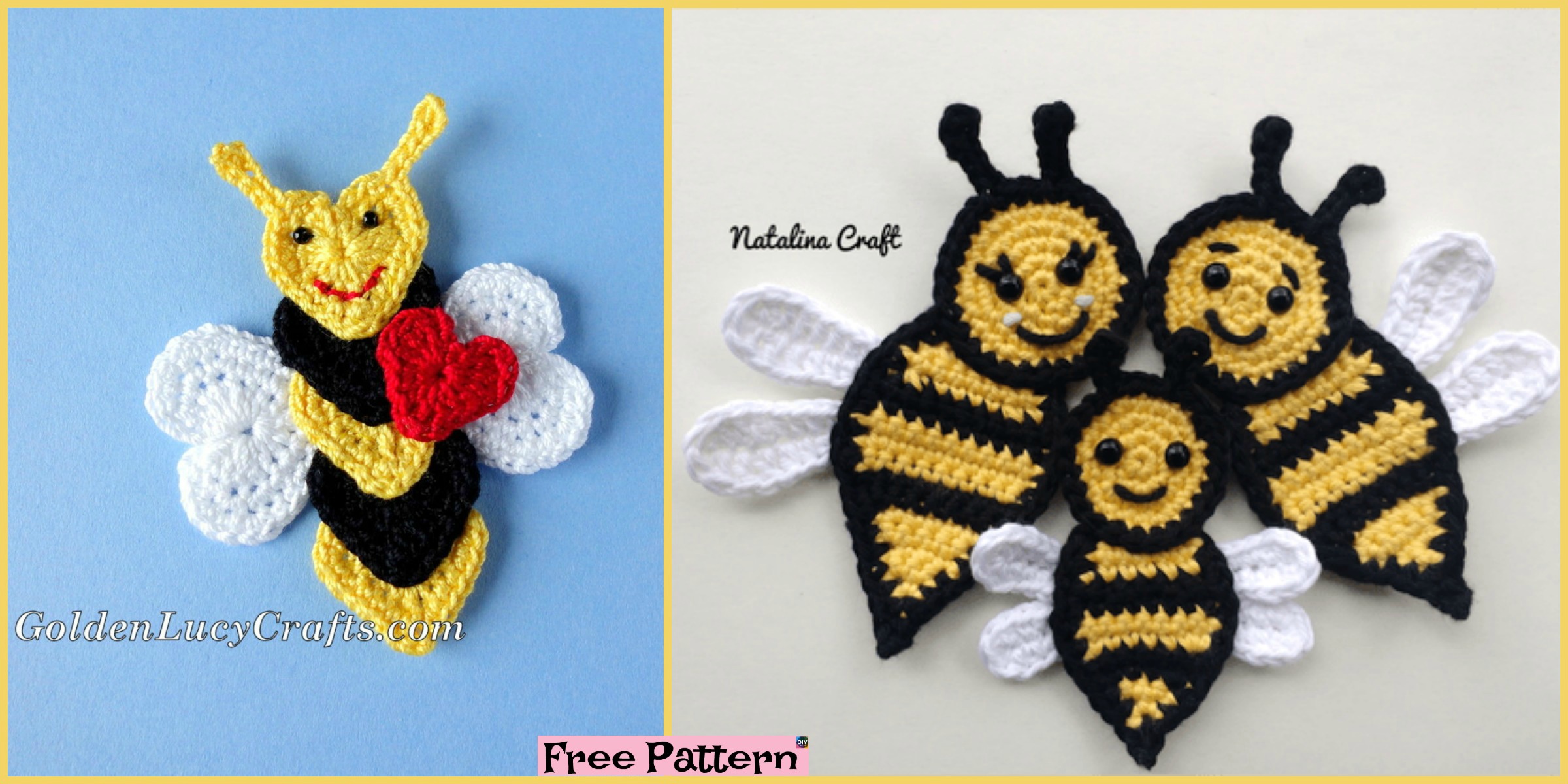 Cute Crochet Applique Bees – Free Patterns