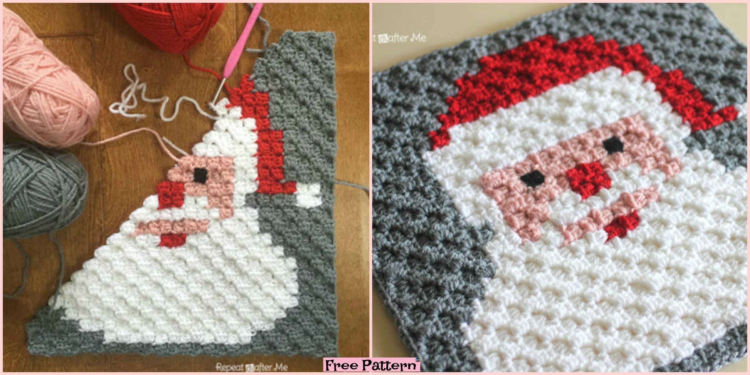 Crochet Santa Pixel Square – Free Pattern