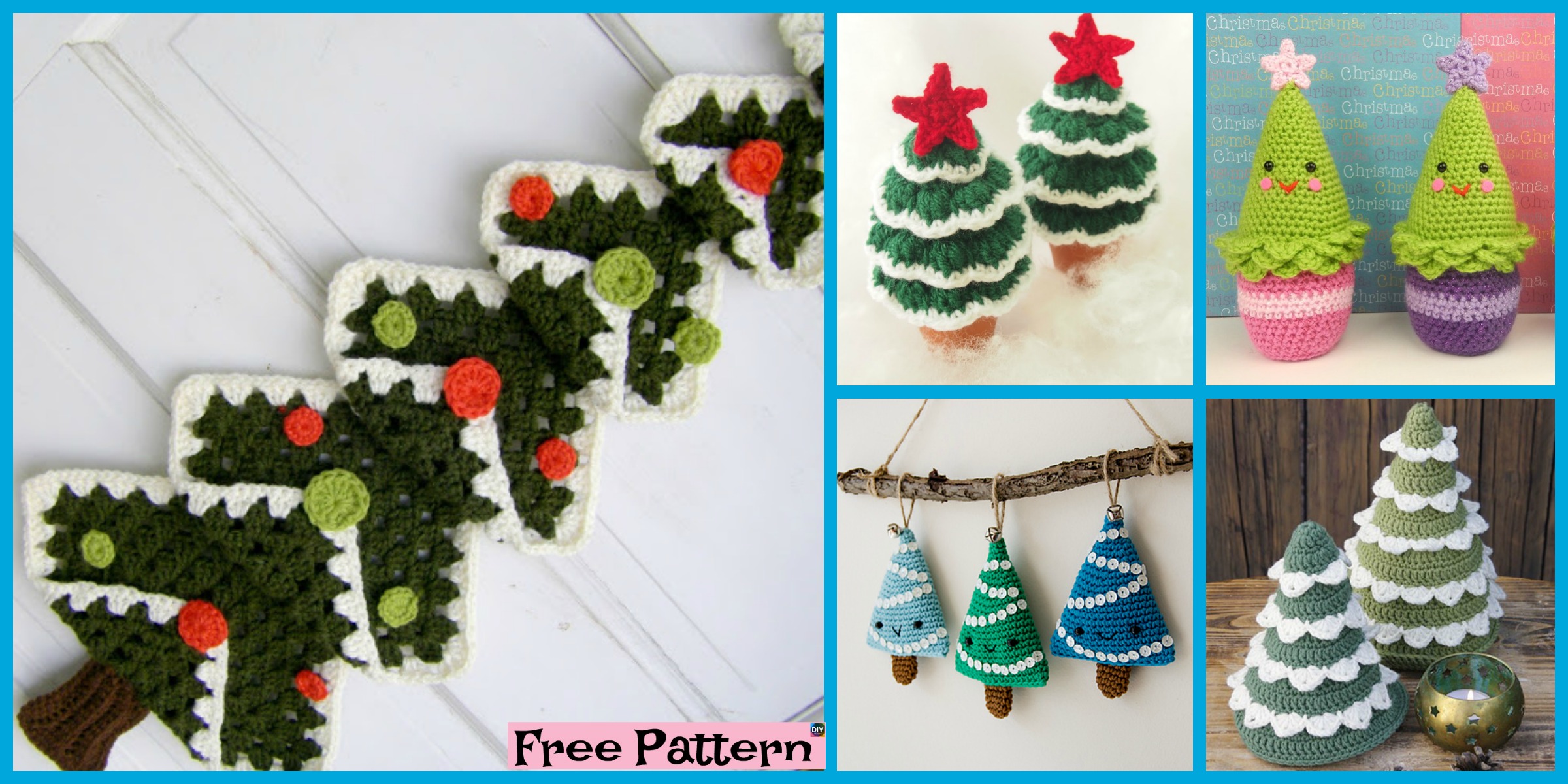 8 Mini Crochet Christmas Trees – Free Patterns