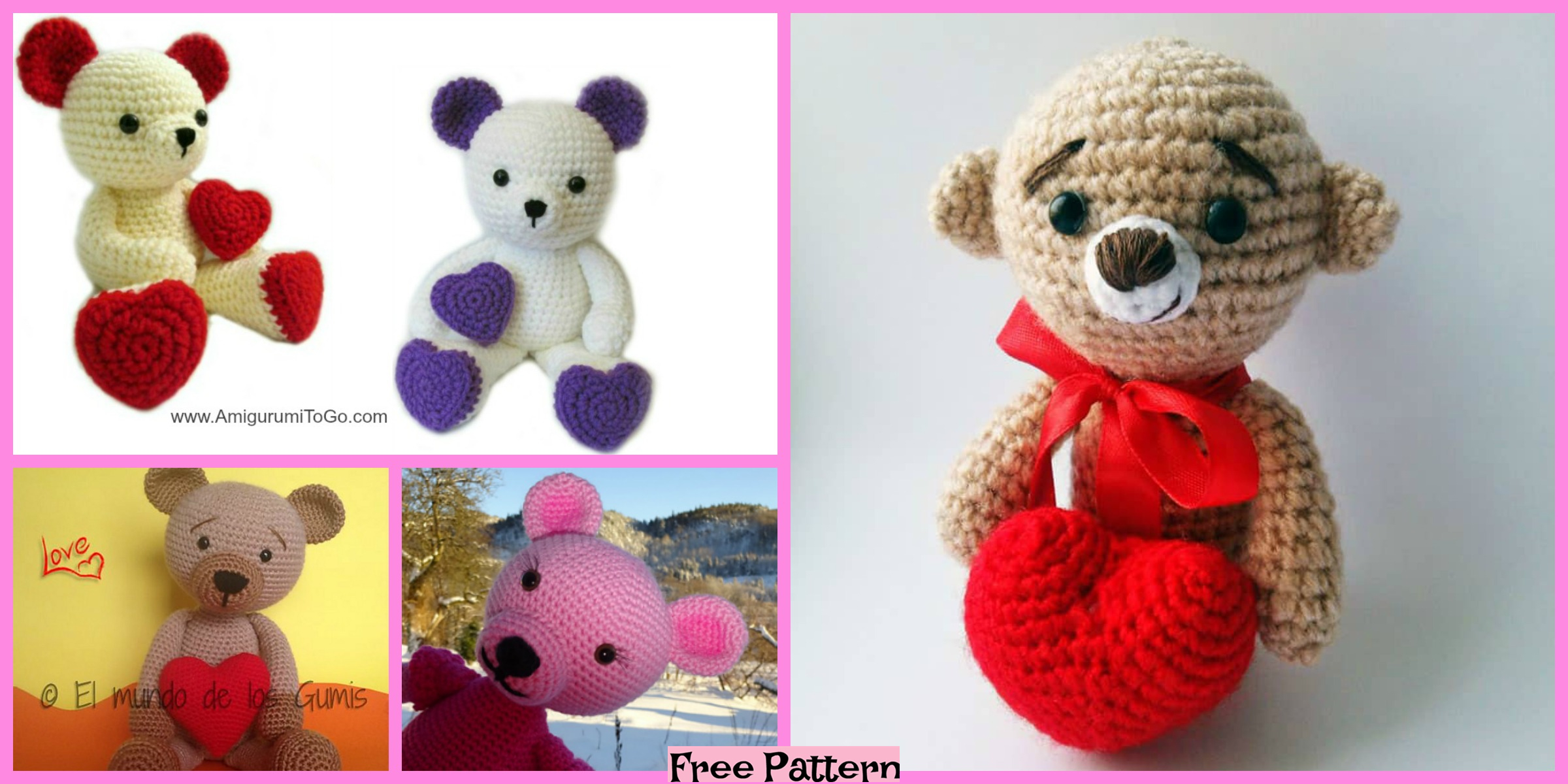 Crochet Valentine Teddy Bears – Free Patterns