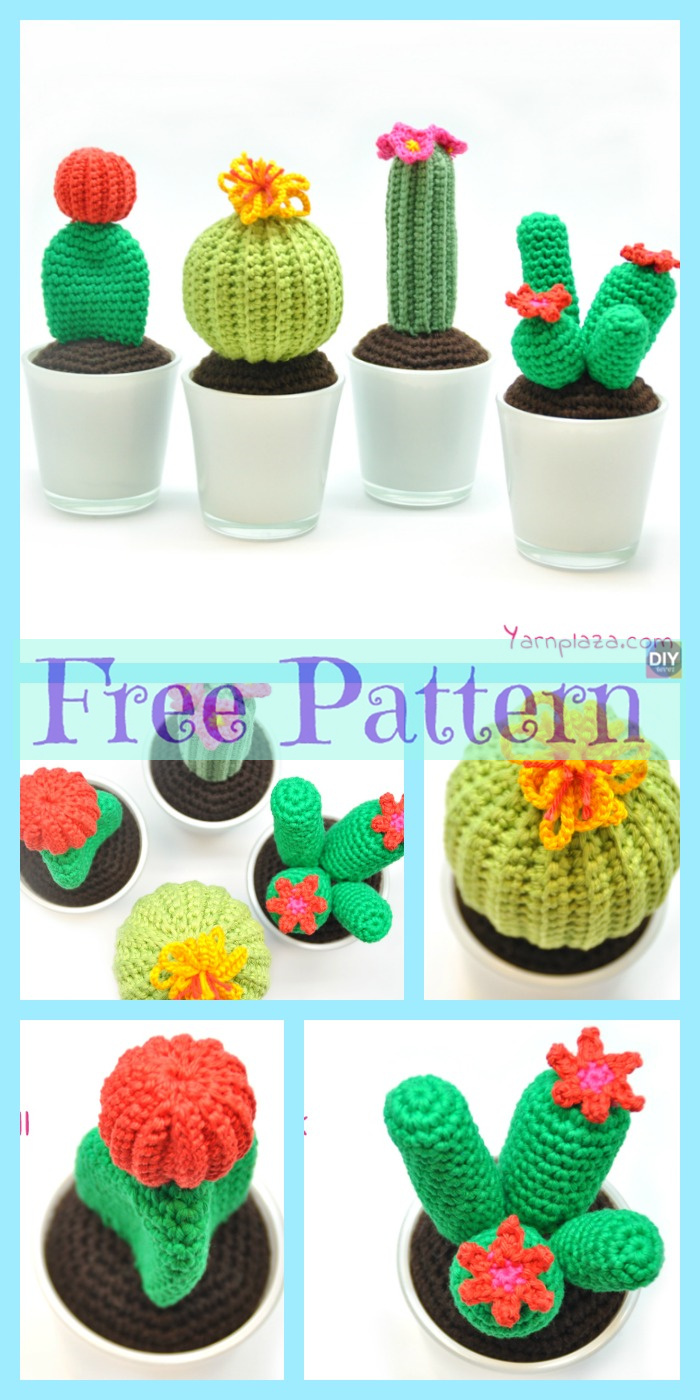 Crochet Cactus Amigurumi- Free Patterns - DIY 4 EVER