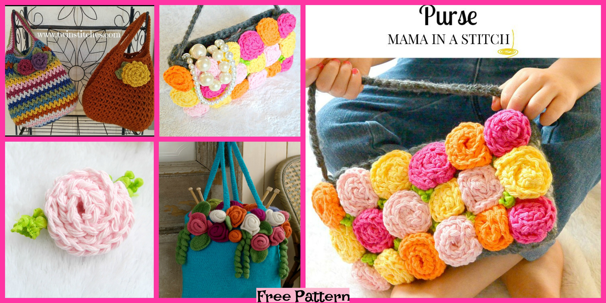 Beautiful Crochet Rose Purse – Free Patterns