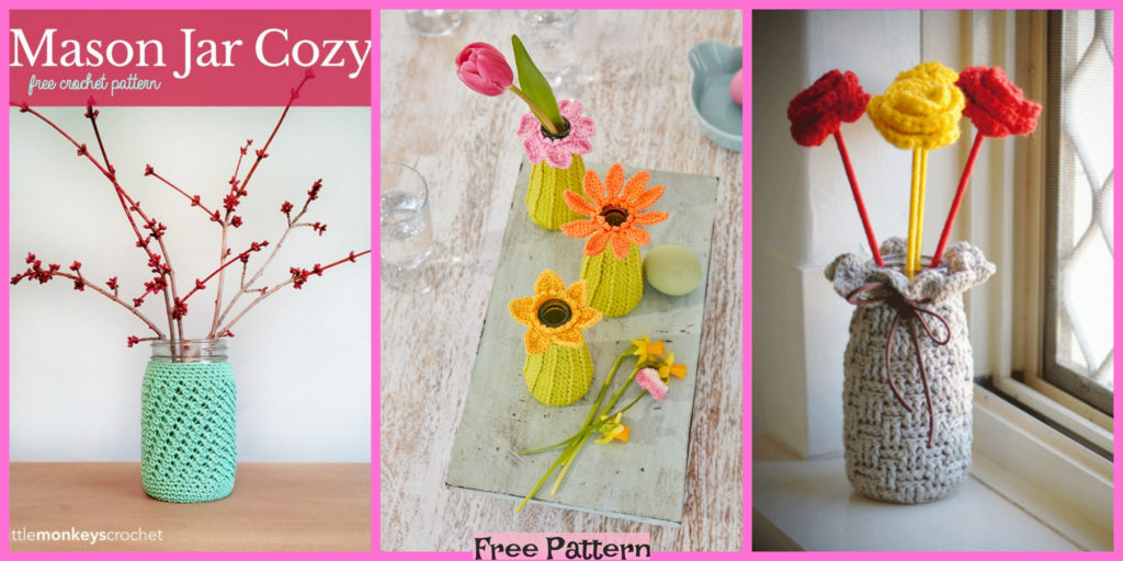 diy4ever-Crochet Vase Cozy Decoration - Free Patterns