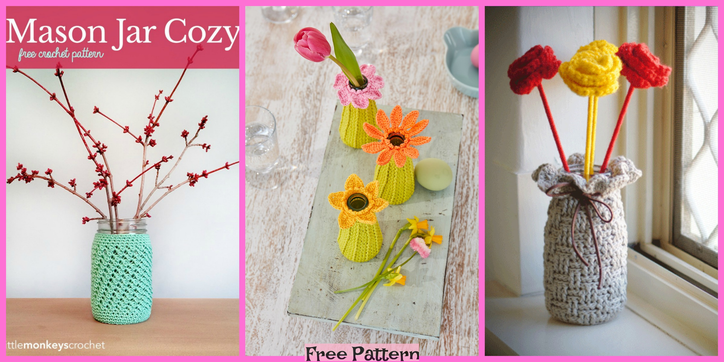 Crochet Vase Cozy Decoration – Free Patterns