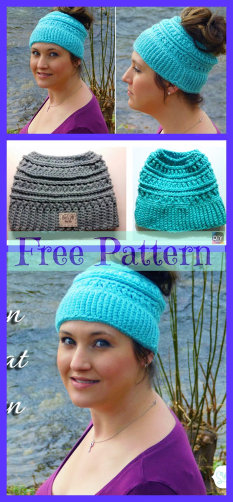 8 Crochet Messy Bun Hat Free Patterns - DIY 4 EVER