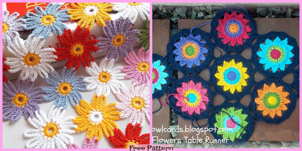 diy4ever-Crochet Flower Motif Table Runner - Free Pattern