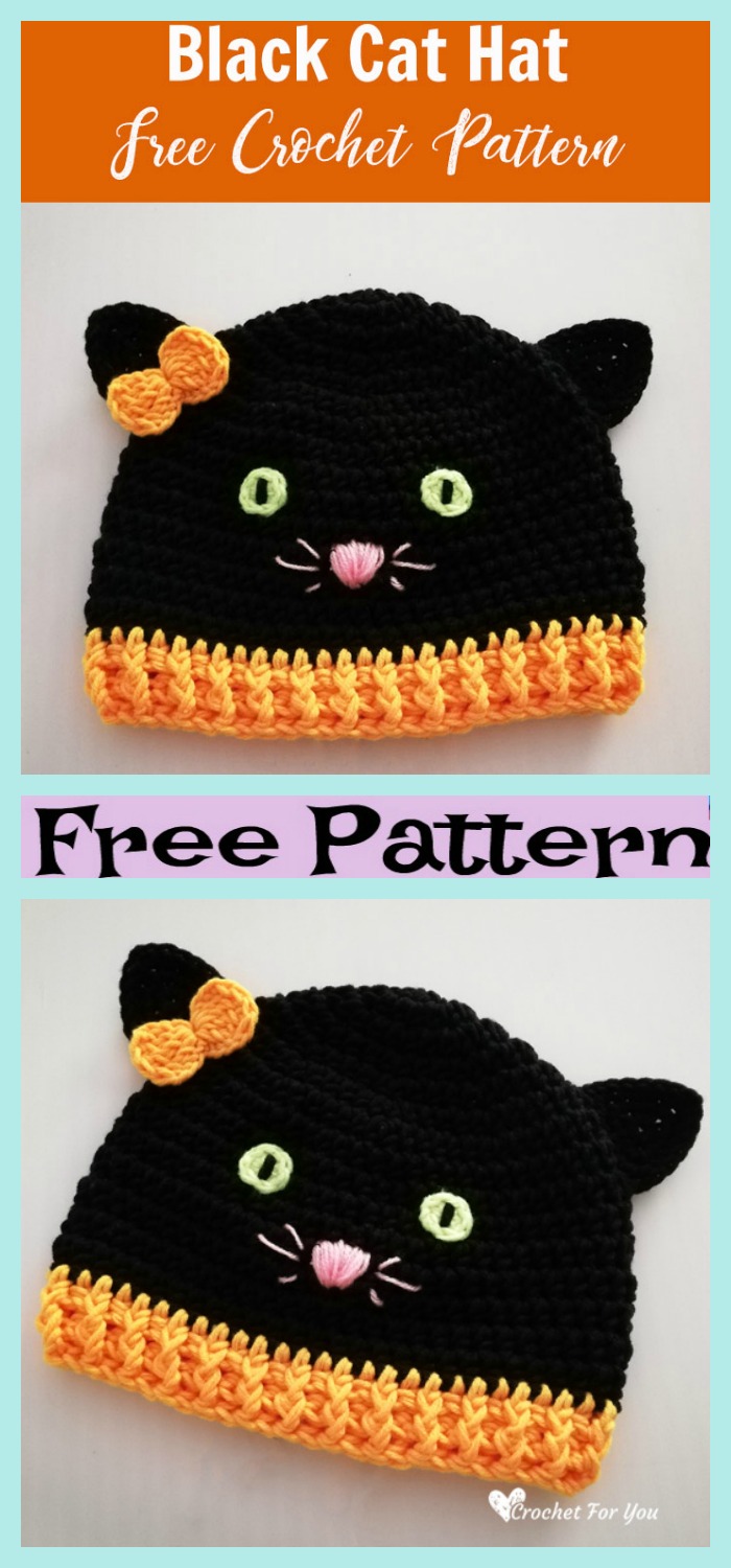 diy4ever-Crochet Halloween Black Cat Hat - Free Pattern 