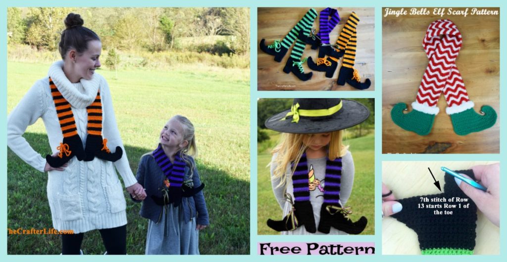 diy4ever-Crochet Halloween Witch Legs Scarf - Free Pattern
