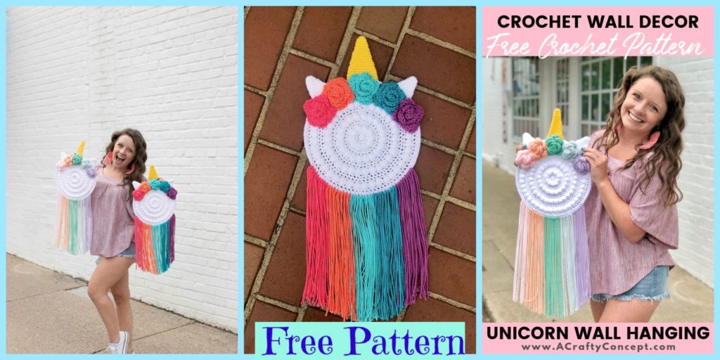 diy4ever-Crocheted Unicorn Wall Hanger - Free Pattern