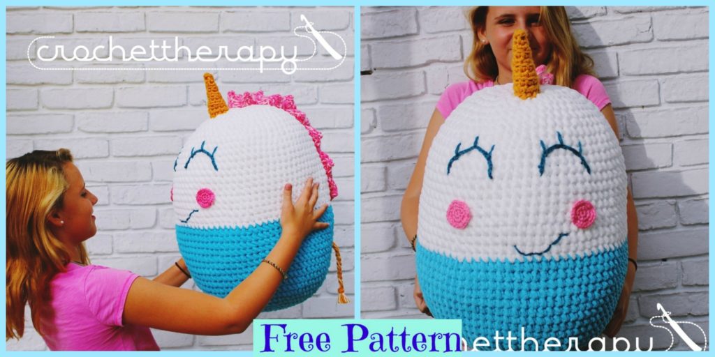 diy4ever-Giant Crochet Unicorn Pouf - Free Pattern