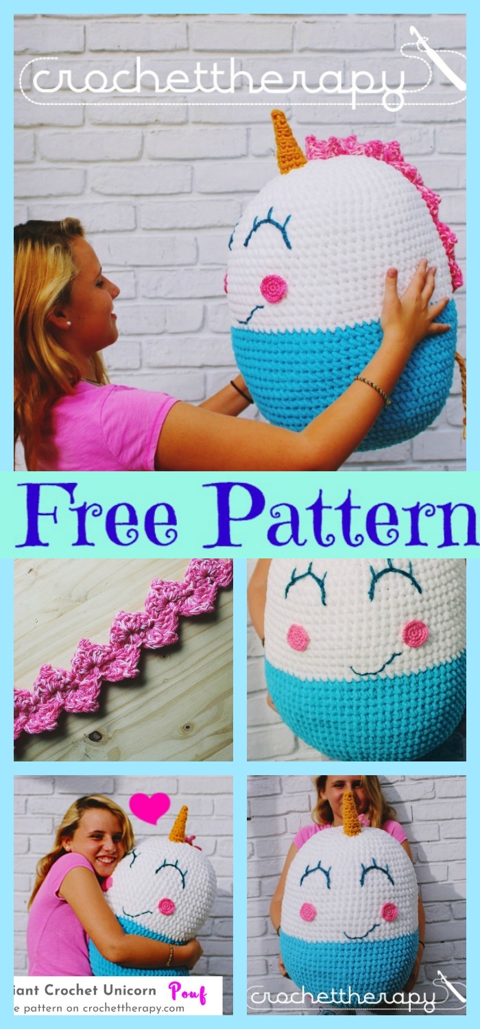 diy4ever-Giant Crochet Unicorn Pouf - Free Pattern 