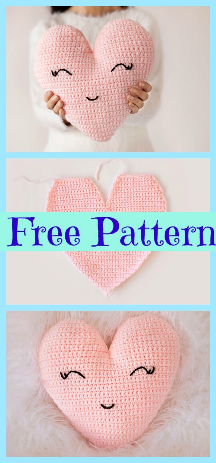 diy4ever- Sweet Crochet Heart Pillow - Free Pattern 