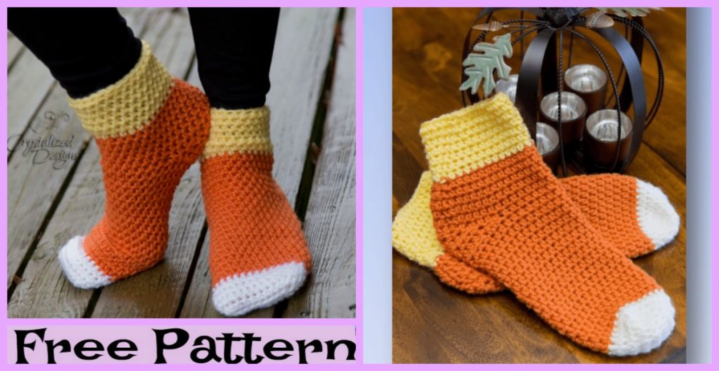 diy4ever-Crochet Candy Corn Socks - Free Pattern