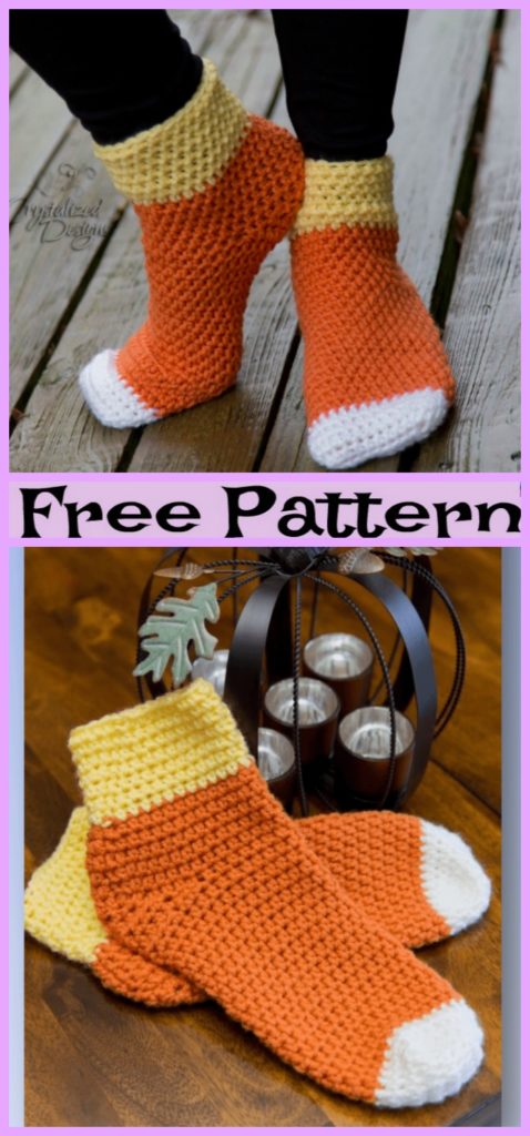 Crochet Candy Corn Socks - Free Pattern - DIY 4 EVER