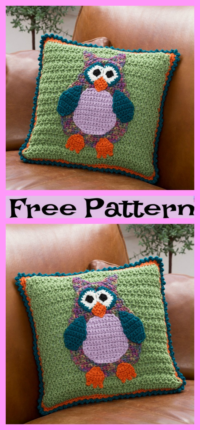 diy4ever-Crochet Cute Owl Pillow - Free Patterns 