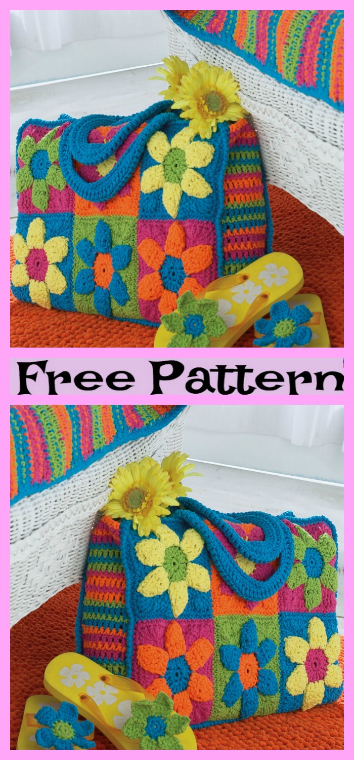 diy4ever-Crochet Granny Square Tote - Free Patterns 