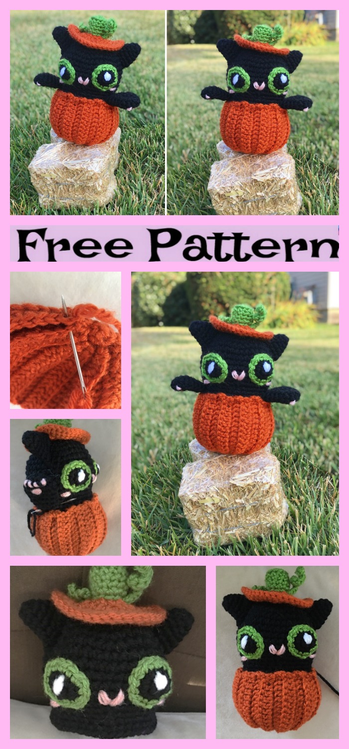 diy4ever-Crochet Halloween Pumpkin Kitty –  Free Pattern 