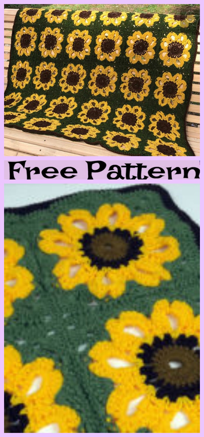 diy4ever-Crochet Sunflower Blanket - Free Pattern 
