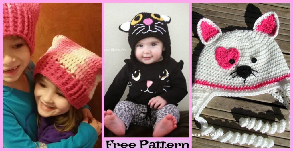 diy4ever-Crochet Cat Hats - Free Patterns