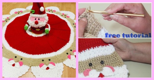 Crochet Santa Christmas Tree Skirt – Free Tutorial