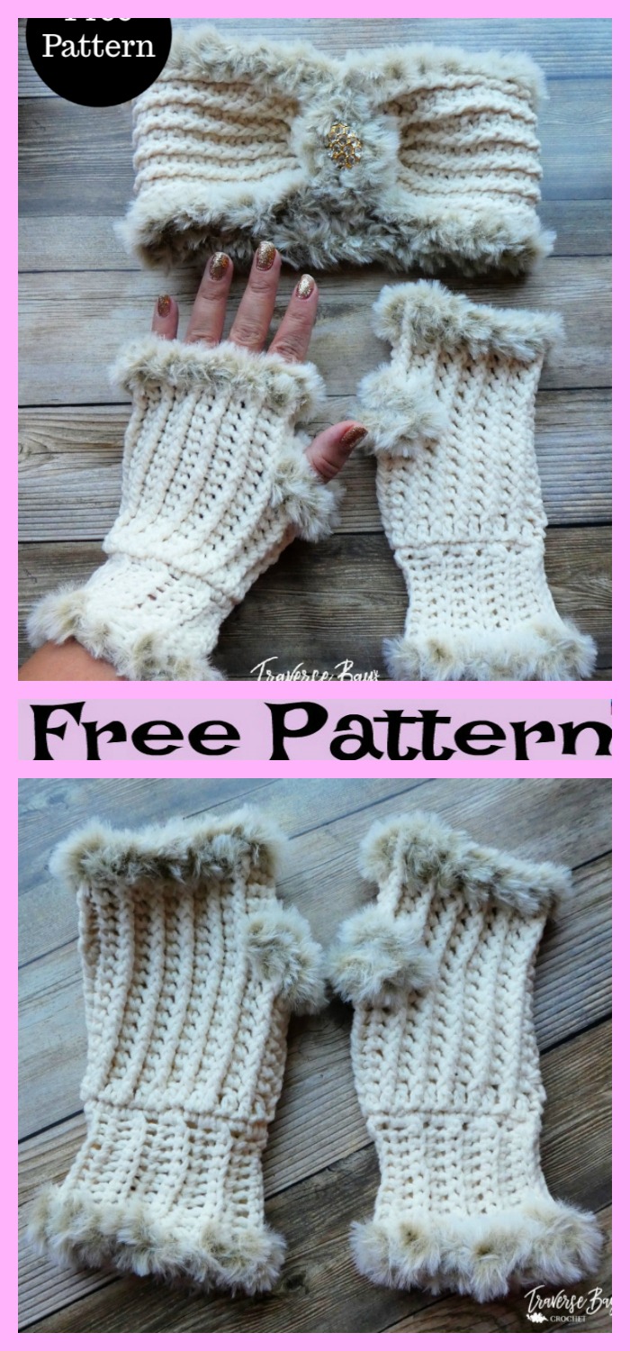 diy4ever-Elegant Faux Fur Crochet Mittens - Free Patterns 