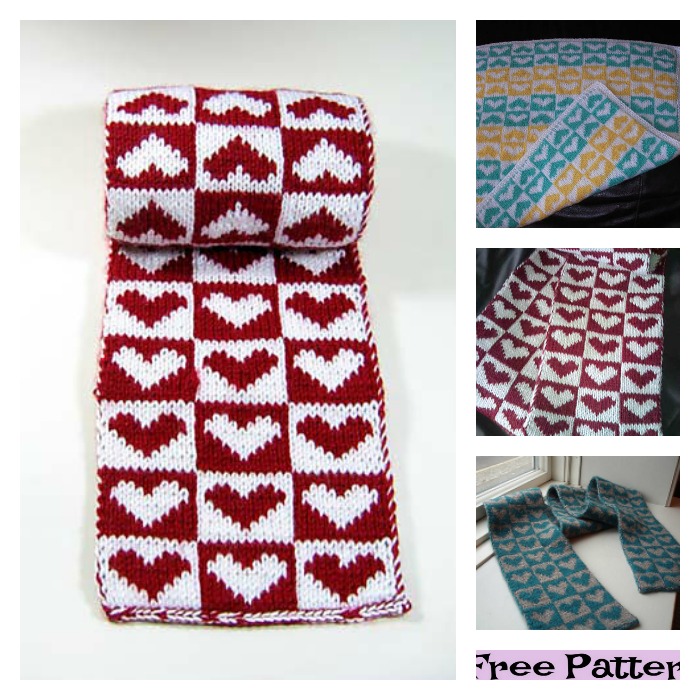 diy4ever-Pretty Knitted Heart Scarf - Free Patterns 