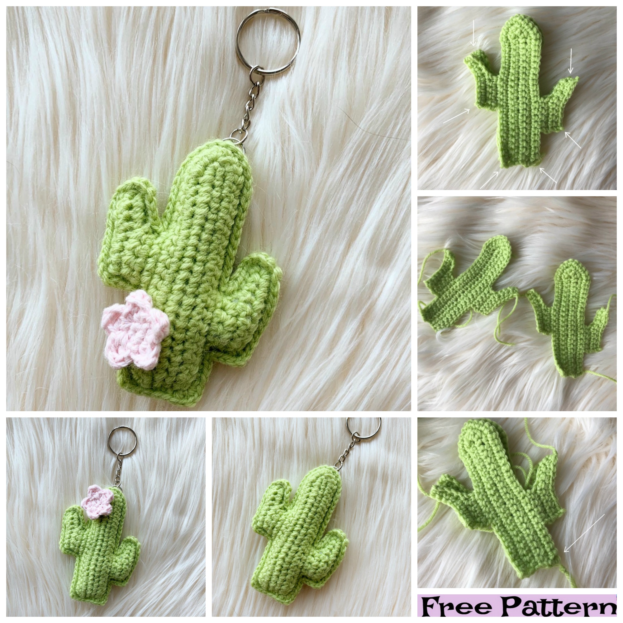 Crochet Cactus Keychain Free Patterns - DIY 4 EVER