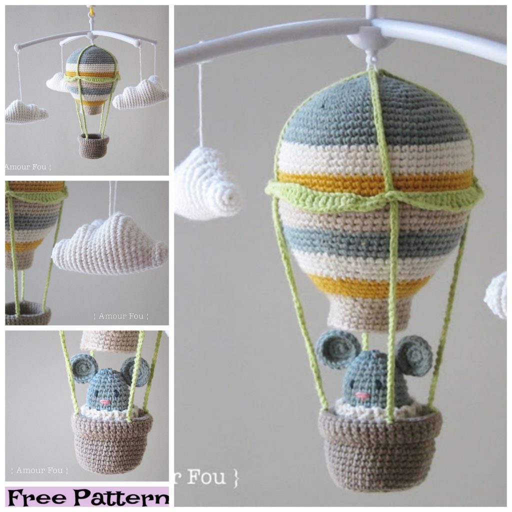 diy4ever-Crochet Hot Air Balloon Nursery Mobile - Free Patterns 