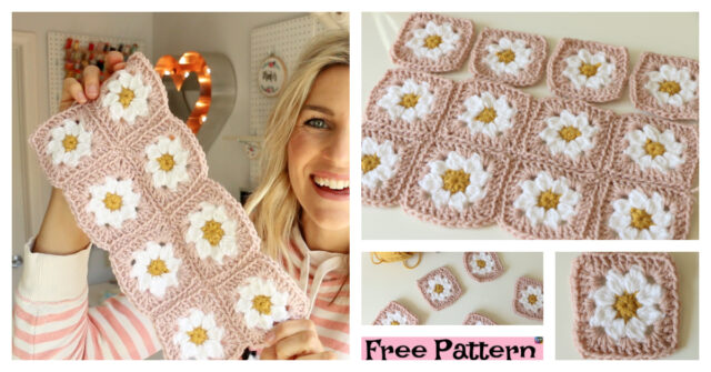 Crochet Daisy Granny Square  – Free Pattern