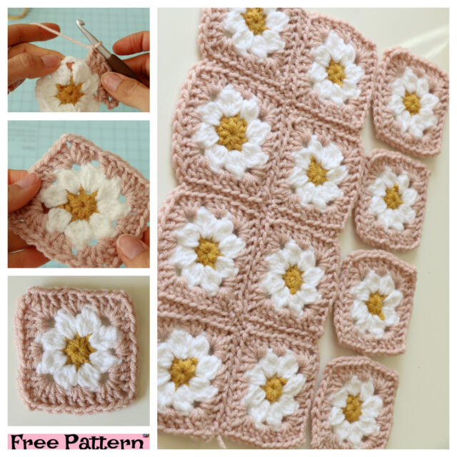 Crochet Daisy Granny Square - Free Pattern - DIY 4 EVER