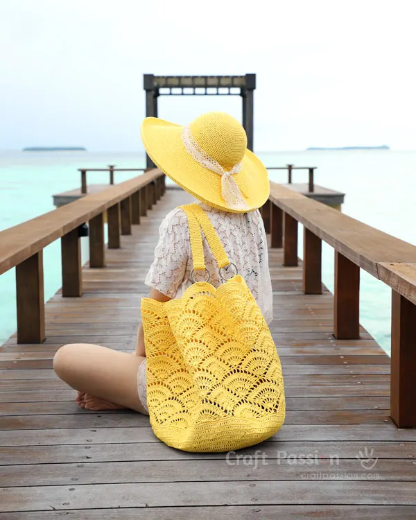 Crochet Shell Stitch Beach Tote & Sun Hat - Free Patterns